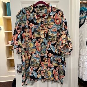Reyn Spooner Art of Eddy Hawaiian Button Down size XL Luau Girls Vintage Dadcore